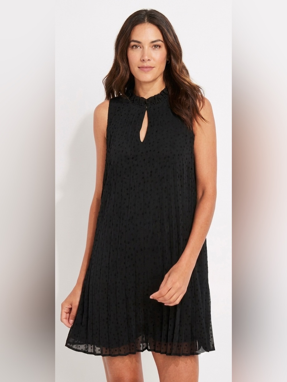 Vineyard Vines Black Ruffled Mocked Neck Pleated Dress